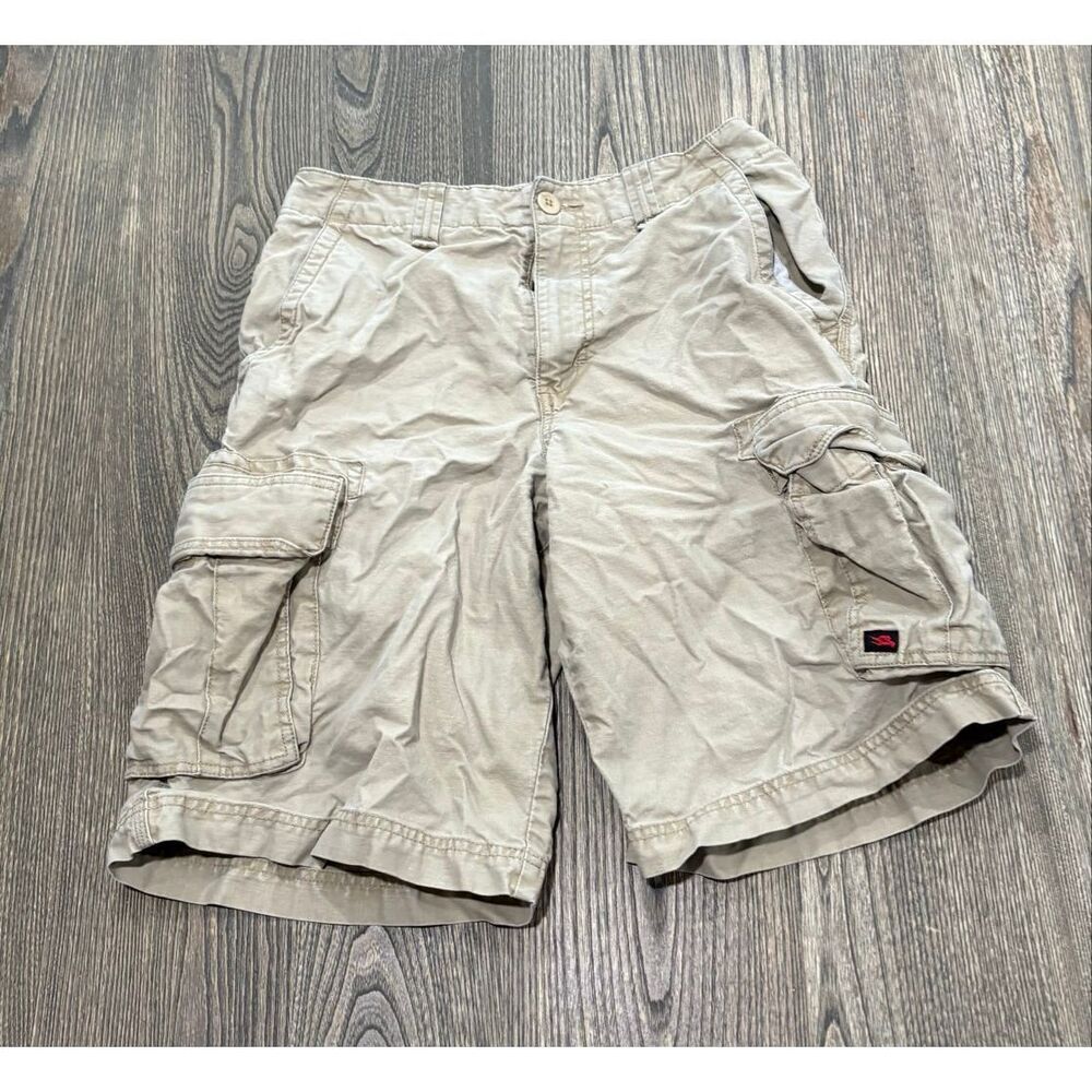 HAWK Mens Linen Blend Cargo Shorts Mid Rise Multiple Flap Pockets Khaki Size 29